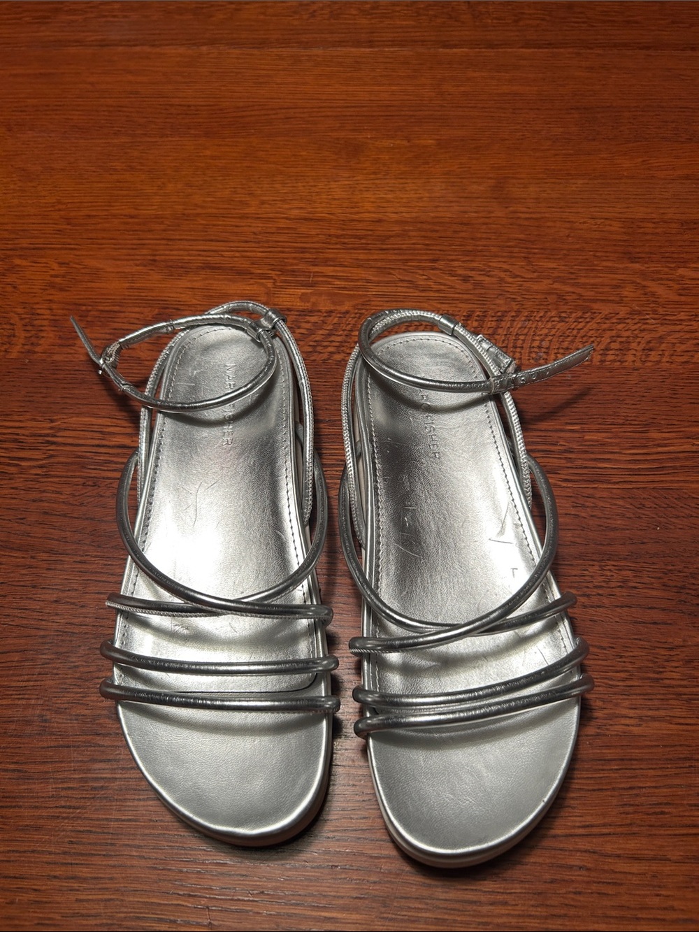 Marc Fisher Silver Strappy Ankle Sandals